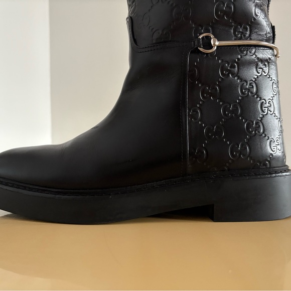 Gucci GG Embossed Black Riding Boots - Picture 3 of 14